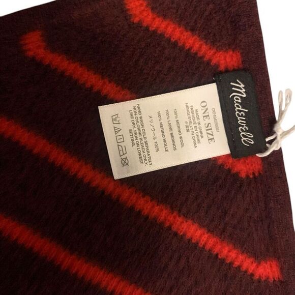 Madewell Red Striped Soft Merino Wool Waffle-Knit Bandana - Picture 3 of 4